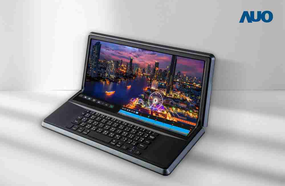 银河集团14.6吋Micro LED折迭显示屏幕，，，，搭配半径4mm的弯折绞炼，，以及高画素、、高亮度、、、、高对比度的显示技术特点，，即便在大视角下仍保有绝佳色相与亮度